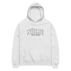 White Heather Nöiré ESTB 2025 oversized hoodie, front product view, graphic streetwear