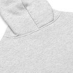 White Heather Nöiré hoodie, close-up hood and fabric detail, graphic streetwear