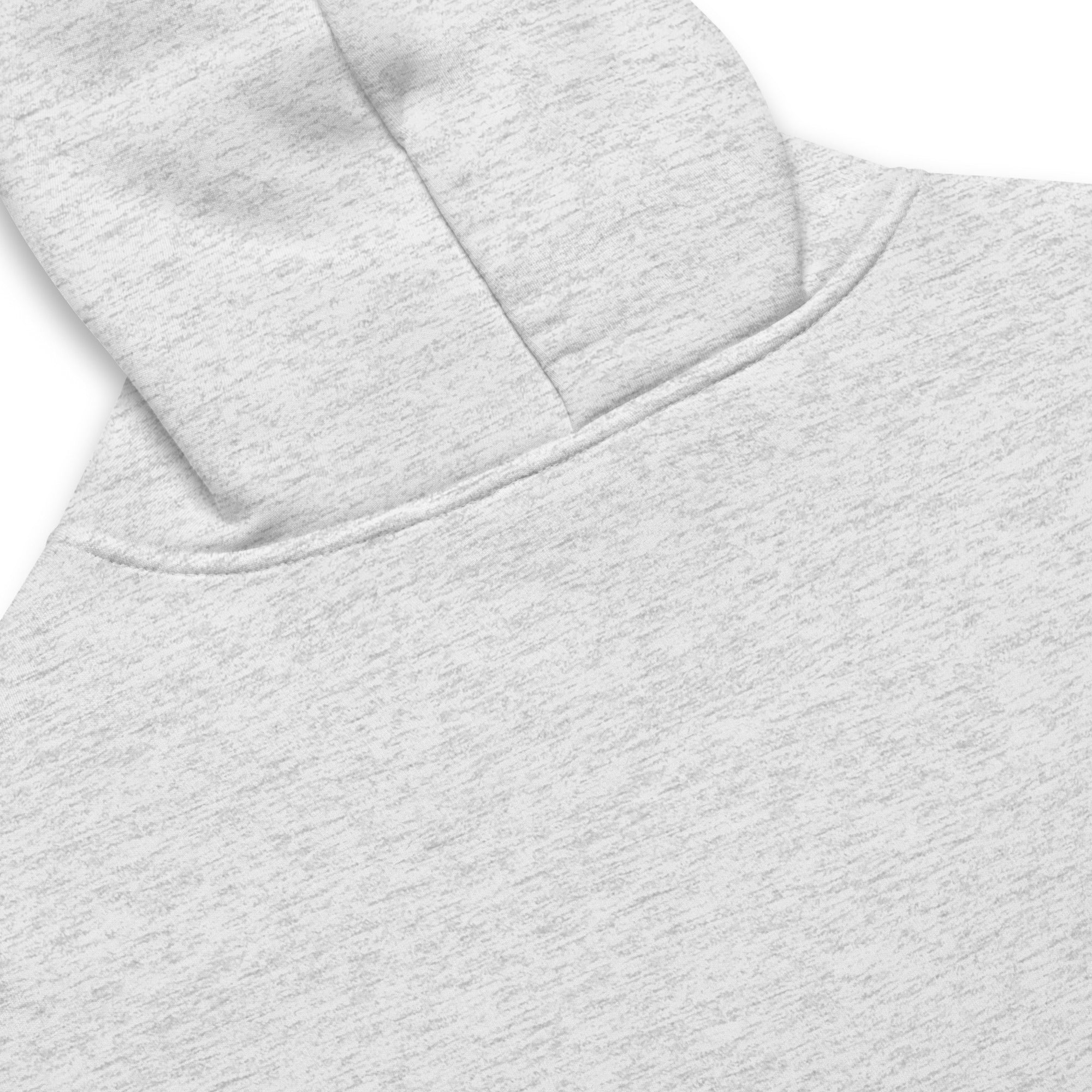 White Heather Nöiré hoodie, close-up hood and fabric detail, graphic streetwear