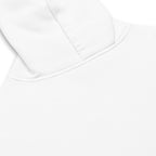 White Nöiré hoodie, close-up hood and fabric detail, graphic streetwear
