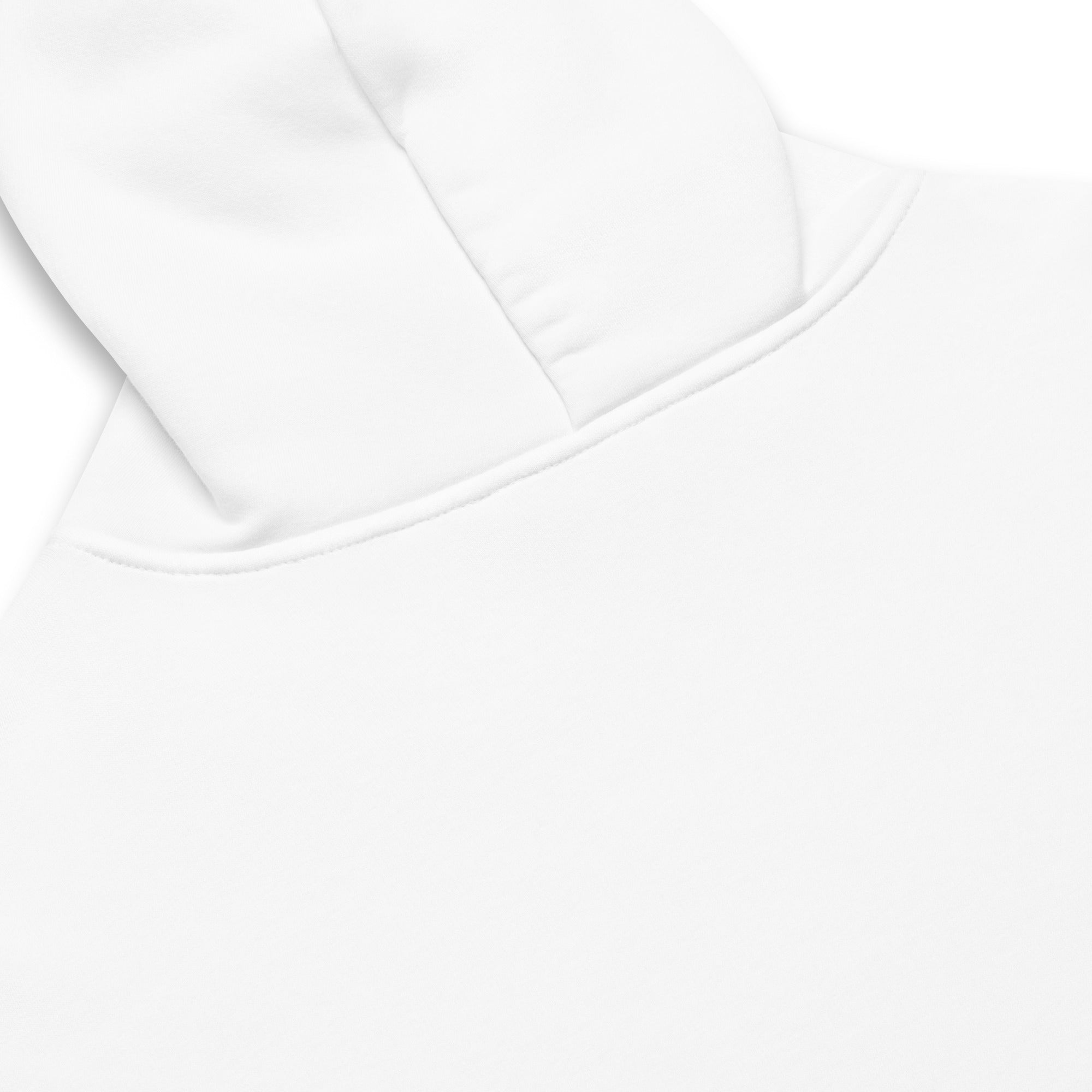 White Nöiré hoodie, close-up hood and fabric detail, graphic streetwear
