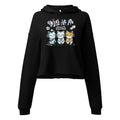 Black cropped streetwear hoodie with cute introvert cats cartoon graphic and introverts separately text, front view