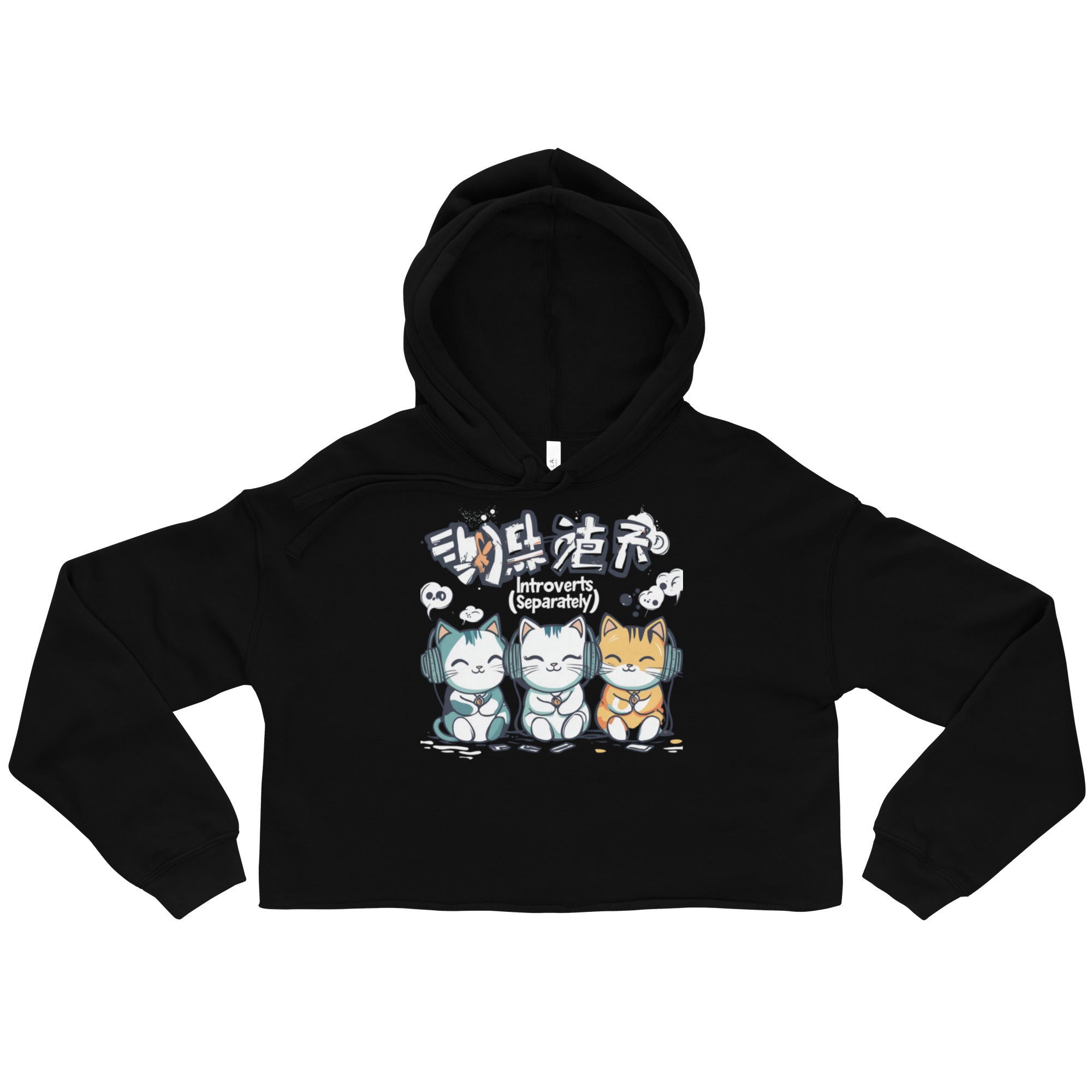 oversized black cropped graphic hoodie front view kawaii anime streetwear fashion