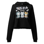model front view wearing oversized black cropped graphic hoodie urban streetwear outfit