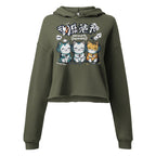 model front view wearing oversized olive green cropped graphic hoodie kawaii streetwear outfit