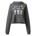 model front view wearing oversized gray cropped graphic hoodie urban streetwear outfit