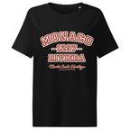 product studio front view black organic cotton graphic t shirt monaco riviera vintage typography graphic streetwear