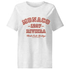 product studio front view heather grey organic cotton graphic t shirt monaco riviera vintage typography graphic streetwear