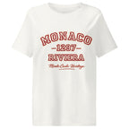 product front studio view off white relaxed fit graphic t shirt monaco riviera vintage typography streetwear fashion