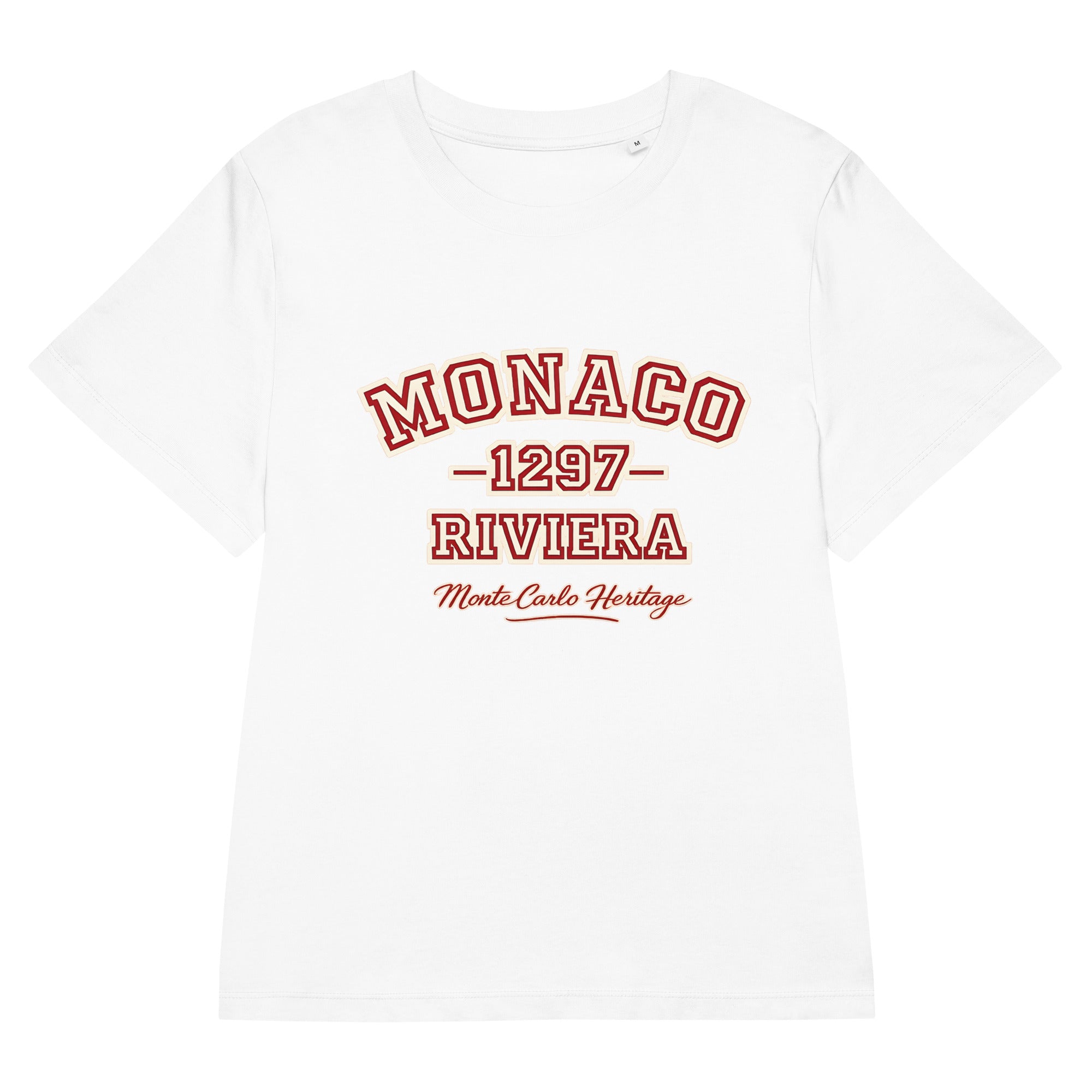 product front view white graphic t shirt monaco riviera vintage typography streetwear fashion